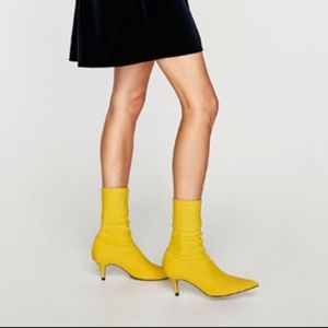 ZARA bright yellow neoprene heeled boots 41 10